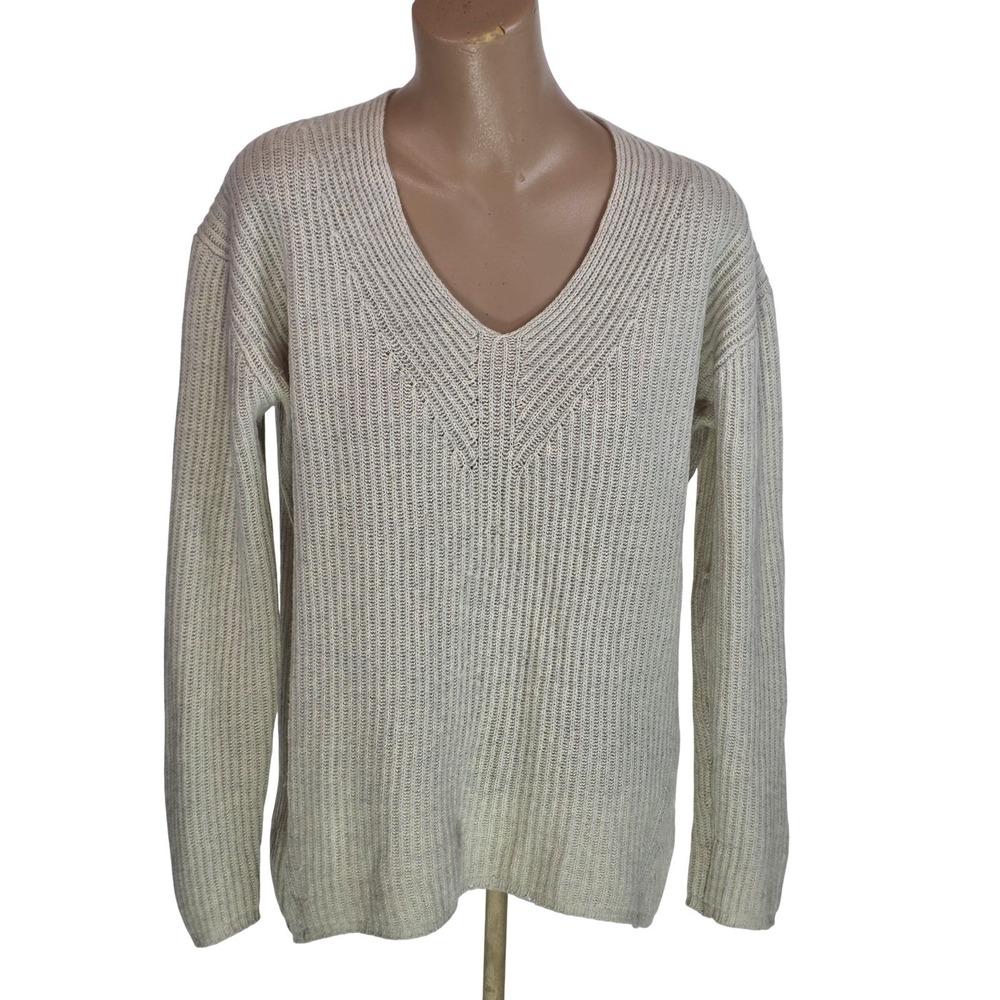 Madewell Sweater Womens S Beige Merino Wool V Neck Chunky Knit Pullover Casual - Picture 2 of 9
